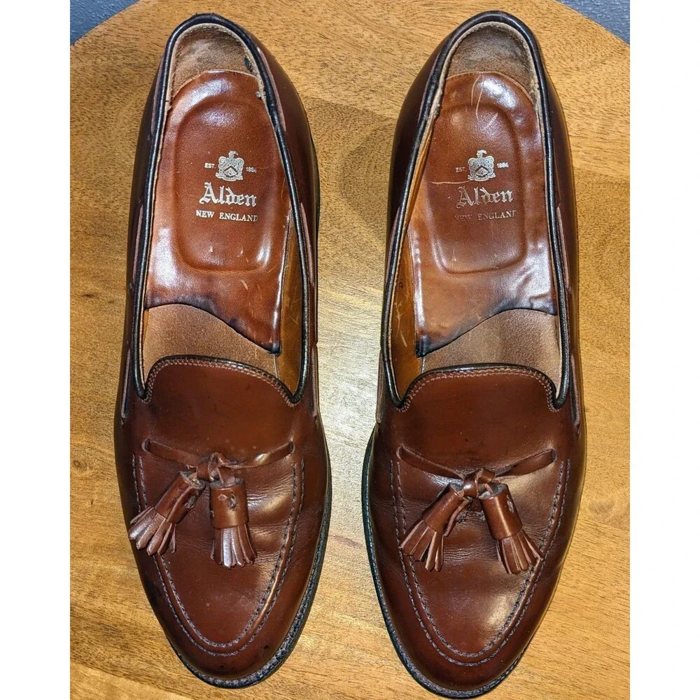 Alden New England Men's 8.5 B/D 560 Tassel Brown Loafers Calfskin Dress Shoes